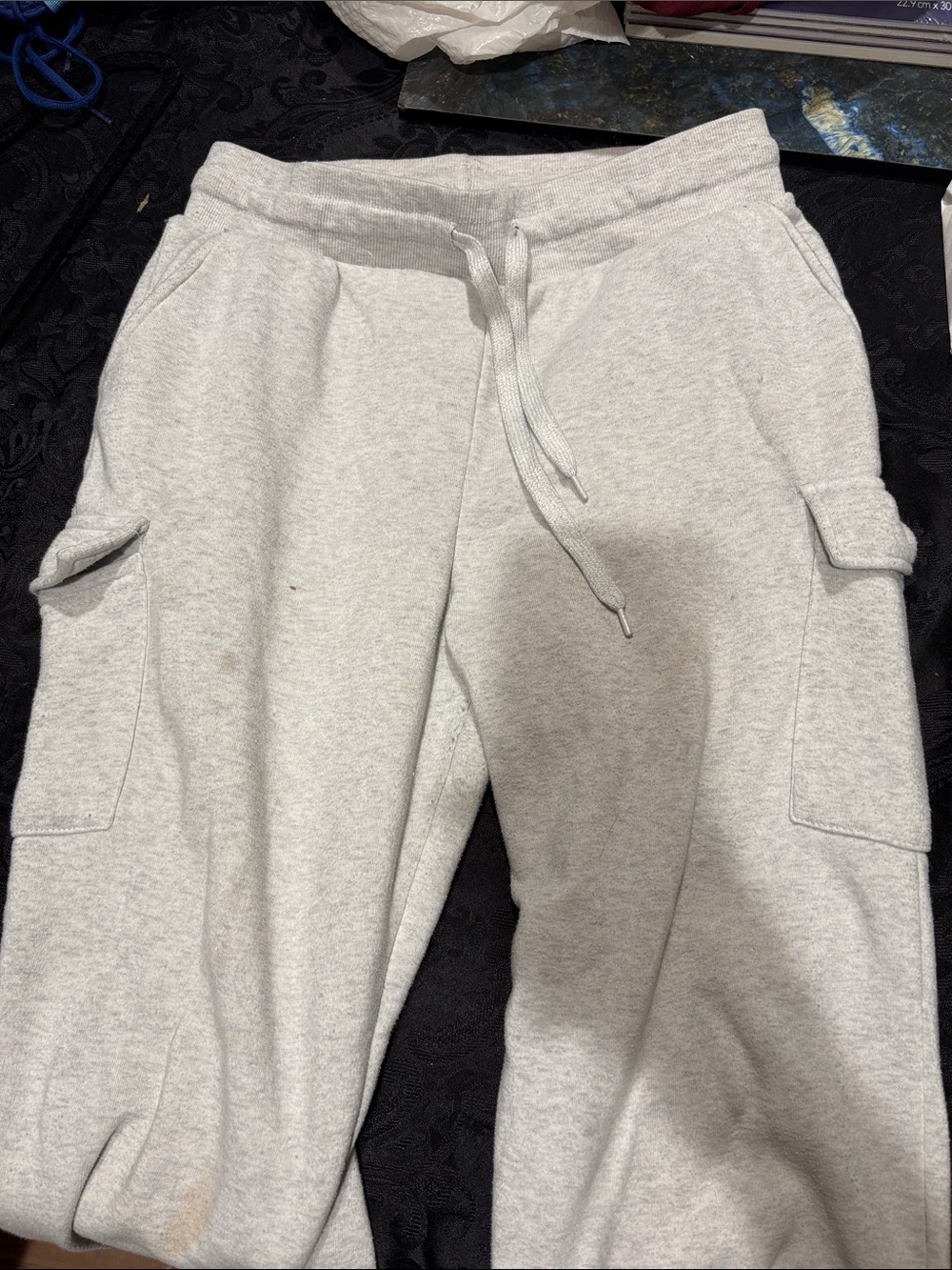 Light Gray Cargo Sweatpants with Drawstring